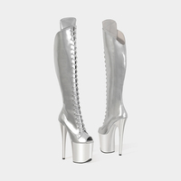 Bottes d'hiver imperméables à plateforme et talons extrêmement hauts de 26 cm, style INS, chaussures sexy pour femmes, en PU, à lacets, hauteur genou, pour la danse sur barre