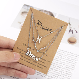 3 juegos de símbolos de moda cielo estrellado letras inglesas antiguas doce constelaciones collares conjunto signo de estrella del zodiaco al por mayor - Product Image 2
