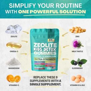 Complément Alimentaire 9-en-1 Zeolite Gummies pour Enfants, 60 Comprimés, avec Oméga 3, Magnésium, Vitamine C, Zinc, Sureau, Chardon-Marie, Fabriqué aux États-Unis - Product Image 3