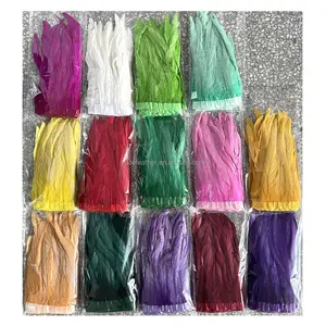 염색 한 색깔의 닭 꼬리 25-30CM 수탉 깃털 카니발 의상 의류 드레스 머리 장식을위한 프린지 장식