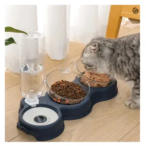Alimentador automático para gatos, recipiente para beber, alimentador para animais, cães e gatos, suporte elevado, antiderrapante, tigela dupla