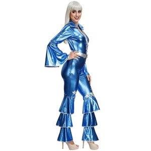 Combinaison <span class=keywords><strong>disco</strong></span> rétro bleue des années 70 pour Halloween - Costume de performance pour chanteuse de bar ou discothèque - Product Image 2