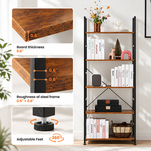 Estantería Moderna de 5 Niveles, Librería Abierta Independiente, Estantes de Almacenamiento y Exhibición, para Sala de Estar, Dormitorio, Oficina en Casa - Product Image 6