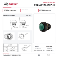 Interrupteur à bouton-poussoir étanche IP67 12 mm avec terminal de soudure TOOWEI