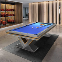 Table de billard américaine de luxe moderne 7/8/9 pieds, personnalisable, avec pieds en bois massif en forme de V, de qualité tournoi, et poches en cuir véritable