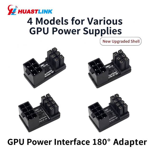 HUASTLINK Desktop Graphics Card Power Supply 180-degree 6P/8P Reversing Adapter Chassis Cable Management Aesthetics in Stock