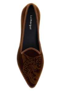 Chaussures pointues de haute qualité de créateur Lemargot Jane Caramel Imprimé Animal Face Design Ballerines en velours marron - Product Image 4