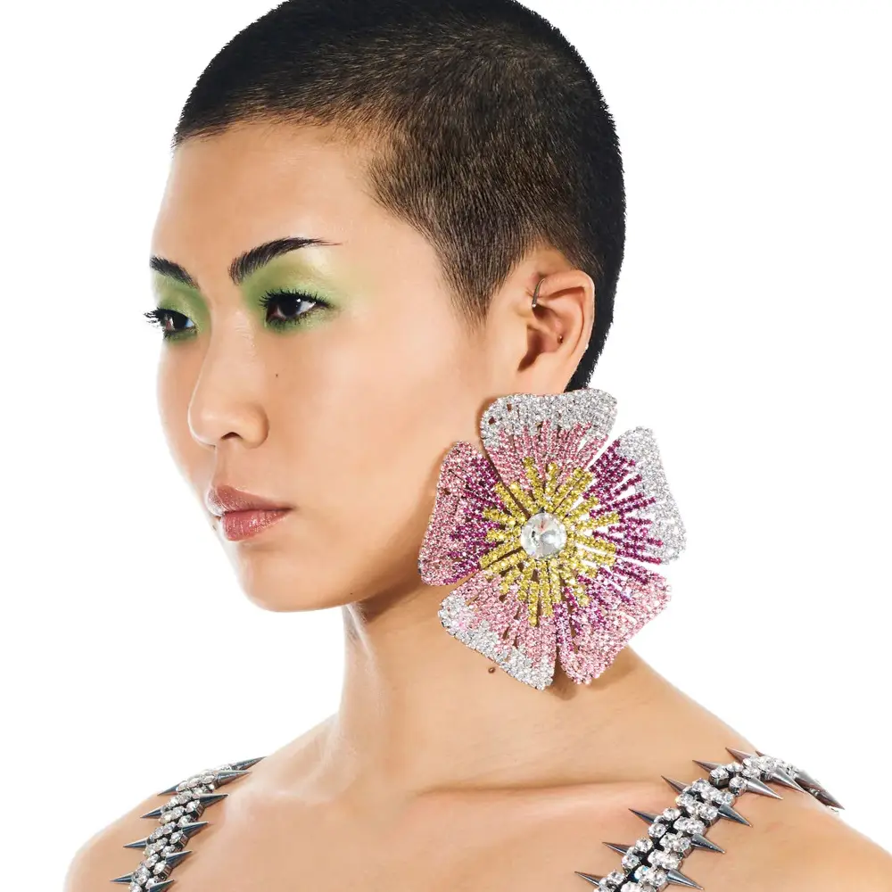 Exaggerated Colorful Rhinestone Big Earrings for Party Accessories Trendy Crystal Flower Earrings 2023 Jewelry