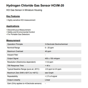 Membrapor Hcl/M-20 Hydrogen <b>Chloride</b> Gas Sensor 0-20 Ppm Electrochemical For Portable Detectors - Product Image 1