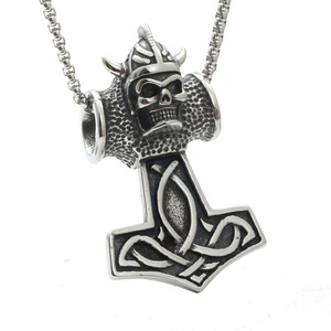 Collar con colgante de calavera y martillo de Thor de Yunnique, joyería de moda unisex de acero inoxidable, estilo vintage, cadena de 60 cm - Product Image 1