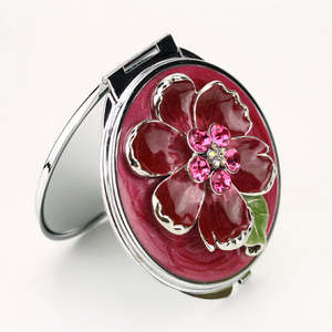Vintage Enamel Flower Compact <b>Mirror</b> Rhinestone Floral Metal Accent Dual Sided HD Glass Folding Pocket <b>Makeup</b> <b>Mirror</b> Wholesale - Product Image 5