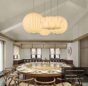 Lampes de lustre en tissu de soie pour salle à manger, style vintage, chambre à coucher, style japonais créatif Wabi Sabi, lampes suspendues en tissu - Product Image 6