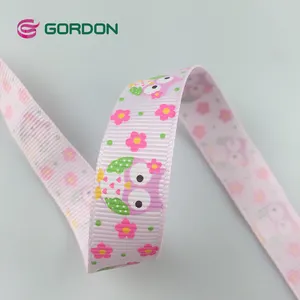Gordon şeritleri özel 32mm baykuş çiçek baskılı grogren kurdele dekorasyon ve hediye için sarma