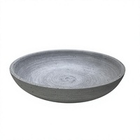 Bol décoratif pour fruits en résine de poudre de pierre à texture poreuse brossée en spirale, gris clair mat, imitation béton, peu profond, rond, à large ouverture