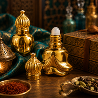 Flacon de parfum en verre électroplaqué or 6ml 12ml 15ml, flacon vide pour huiles essentielles, flacon d'attar arabe, fiole en verre rechargeable
