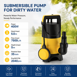 Bomba Sumergible de Agua de 400W, Altura Máxima de Elevación de 5.0m, Caudal de 7500L/h, Bomba Sumergible de Alto Flujo para Drenaje de Aguas Residuales y Eliminación de Inundaciones - Product Image 2