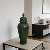 Vase à gingembre luxueux, fin et brillant, vert forêt, 60 cm de haut, grand vase de sol avec couvercle