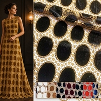 Tissu en dentelle de velours découpé au laser, broderie dorée ajourée, applique en velours avec bord festonné pour robe de soirée