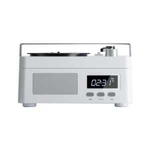 Retro Bluetooth Speaker with Radio and Turntable Features Rotating Buttons and Clock Display for Bedroom