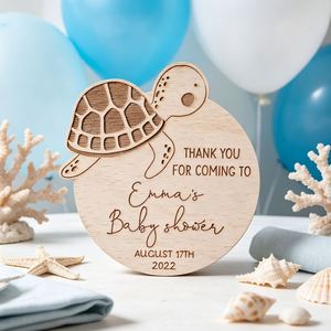Custom Laser Engraved Sea Turtle <b>Wooden</b> <b>Sign</b> Baby Shower Favor Thank You Gift <b>Personalized</b> Name Date Keepsake Party Souvenir - Product Image 4