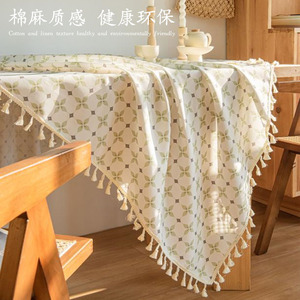 Nappe rectangulaire Muqing imprimée en polyester TPU, imperméable et anti-taches, pour table de salle à manger ou de café, avec pompons - Product Image 2