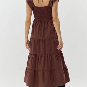 เดรสยาวปานกลางสีพื้นแบบสั่งทำรุ่นใหม่ปี 2025 ผ้าป๊อปลิน ช่วงตัวเสื้อแบบสม็อค แขนสั้น ผ้าฝ้าย ชุดลำลองฤดูร้อนสำหรับผู้หญิง - Product Image 3