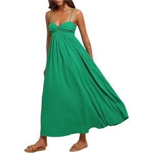 Robe longue d'été pour femme, taille empire, décolleté cœur, coupe trapèze, en mousseline fluide et respirante, idéale pour les vacances à la plage - Product Image 1