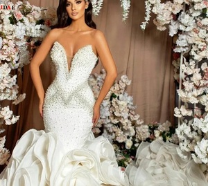 New Hot Style Tube <b>Top</b> V-neck Sexy Beads Handmade Flowers Fishtail Tail Custom <b>Wedding</b> Dress - Product Image 2
