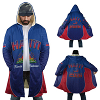 Veste d'entraînement de football Haïti 2026 POD, impression personnalisée de la carte de Haïti, veste d'hiver de sport mi-longue à fermeture éclair, doublée en polaire, à capuche