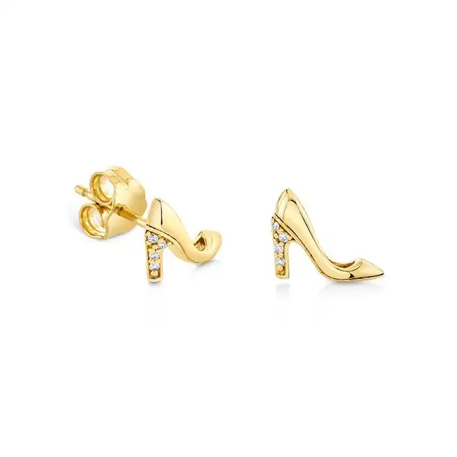 Creative Fashion design Funny Earrings 925 sterling silver 18k gold plated high heels zircon shoes stud earrings for Girls
