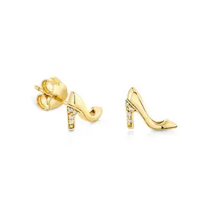 Kreatives Modedesign Lustige Ohrringe Sterling silber 18 Karat vergoldete High Heels Zirkon Schuhe Ohr stecker für Mädchen