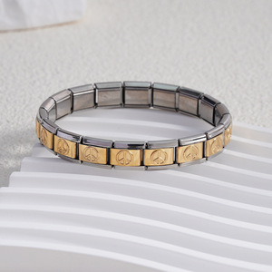 Stainless Steel Modular Bracelet Gold Silver Peace Symbol Unisex Fashion Bangle Gift Jewelry 24WB028 - Product Image 3