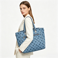 Sac fourre-tout vintage pour femme, sac à bandoulière en jean imprimé monogramme, sac à main grande capacité, sac de voyage décontracté, sac de shopping, sac à poignée supérieure