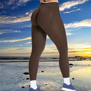 Leggings de Yoga de Cintura Alta con Logotipo Personalizado para Mujer, Pantalones Deportivos de Moda con Estampado Sólido, Leggings de Gimnasio sin Costuras de Spandex/Nailon - Product Image 2