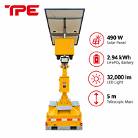 Tour d'éclairage solaire à mât de 5 m de haut, ODM OEM, tour d'éclairage 1*490W avec batterie LiFePO4 pour l'éclairage nocturne extérieur et les travaux de nuit