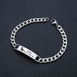 Pulsera <span class=keywords><strong>de</strong></span> Barra Grabable Personalizada <span class=keywords><strong>de</strong></span> Moda, Chapada en Oro <span class=keywords><strong>de</strong></span> 18K, Cadena <span class=keywords><strong>de</strong></span> Eslabones <span class=keywords><strong>de</strong></span> Acero Inoxidable, Pulsera <span class=keywords><strong>de</strong></span> los 12 Signos del Zodíaco para Hombre, Regalo <span class=keywords><strong>de</strong></span> Joyería - Product Image 3