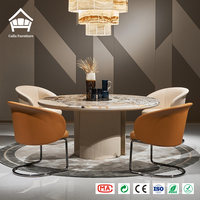 Chaises de salle à manger rondes en marbre de luxe, table en bois de pin sur piédestal, ensemble de meubles sur mesure pour toute la maison, pour villa, hôtel, restaurant