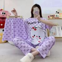 Ensemble de 3 pièces de pyjama coréen décontracté à manches courtes et pantalon pour le printemps et l'été, en soie de lait douce et fraîche, motif dessin animé, pour la maison