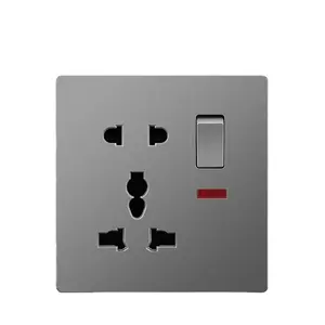 Grey wall speed switch electrical socket with USB, UK 13A power socket with USB plug, universal wall push button light switch