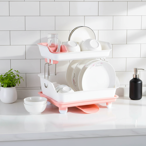 Support de rangement moderne pour accessoires de <span class=keywords><strong>cuisine</strong></span>, égouttoir à vaisselle à 2 niveaux en plastique durable à poser sur l'évier - Product Image 5