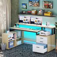 Multifunctioneel L-Vormig Houten Bureau Met 3 Lades Computerbureau Met Verstelbare Opbergplanken En Koelfunctie