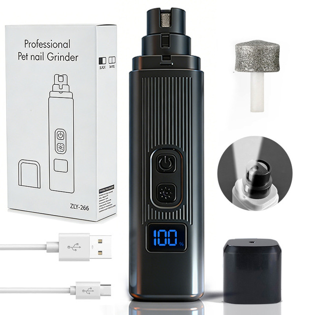 2-Speed Electric Pet Nail Grinder LED Light and Digital Screen Rechargeable Portable Pet Grooming Tool