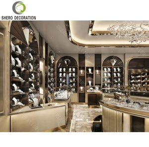 Meubles de magasin de bijoux de luxe sur mesure, comptoir d'exposition en verre courbé haut de gamme, comptoir d'exposition pour bijouterie. - Product Image 4