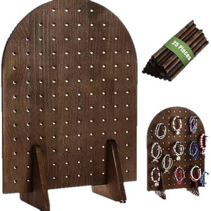 Wooden Nail Board Display Rack With Dowel <b>Rods</b> Oval Perforated Jewelry Keychain <b>Holder</b> Desktop Storage Organizer - Product Image 5