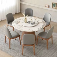 Table à manger ronde en ardoise haut de gamme, style luxe léger, combinaison de meubles de salle à manger modernes en bois pour familles moyennes et petites