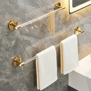 GG456 Luxury Acrylic Single Pole Towel Bar Modern Bathroom No Punching Toilet Shower Rack Wall Mounted Paper Towel Rack