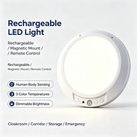 Lampe LED à détecteur de mouvement rechargeable par USB, intensité réglable, 3 températures de couleur, télécommande, minuterie, fixation magnétique, PC blanc, pour placard, garage, escaliers, couloir