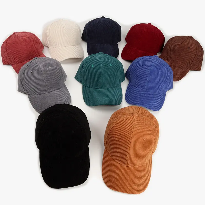 Sombrero de pana bordado personalizado, gorra de béisbol de pana multicolor