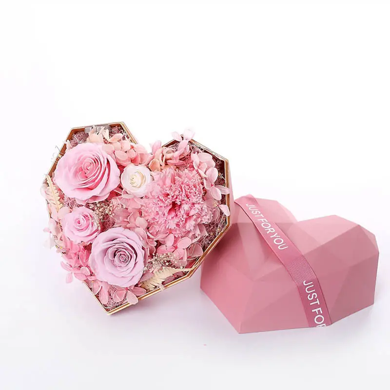 Großhandel Valentinstag Geschenk Herz Form echt Konservierte Rose in geschenk box