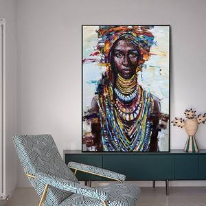 Donna africana pittura a olio su tela arte americana bellezza etnica tela decorazione della parete Afro nero donna moderna decorazioni per la casa - Product Image 5